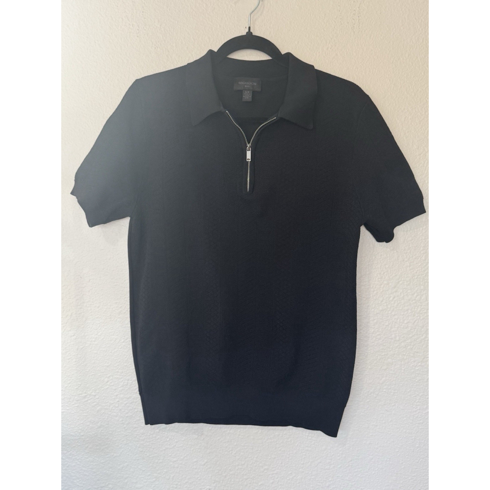 Magaschoni Man Black Merino Wool Blend Polo Sweater Small S Zip Neck